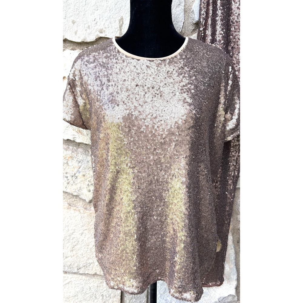 AXIS Gold Sequin Top Blouse Large Pullover Short Sleeve Excellent Condition